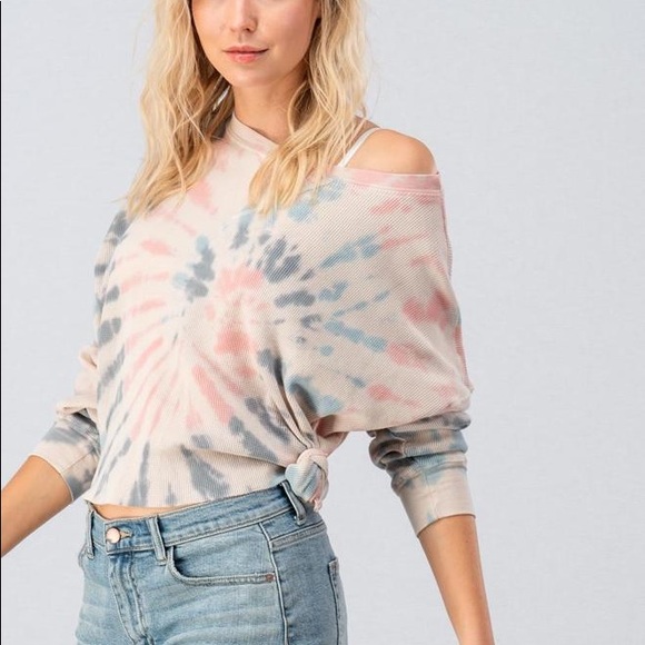 Last 1️⃣ Splatter Tie Dye Waffle Knit Top - Picture 4 of 7